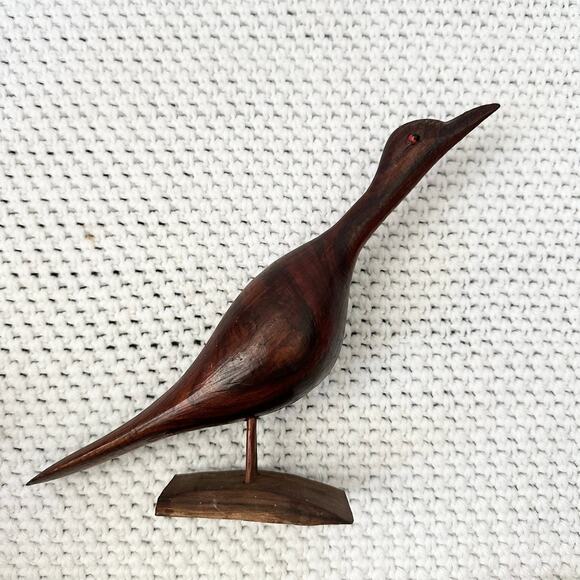 Mid Century Modern MCM Teak Pair Bird Standing Perched Figurines 7.5" 10" - Picture 6 of 8